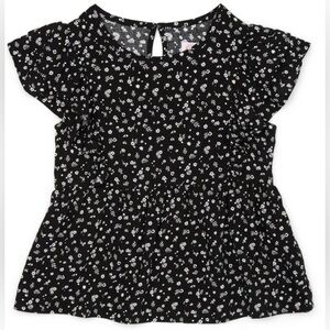 🔴3/$12 Girls Wonder Nation Flower Printed Black and White Woven Ruffle Top! NWT!